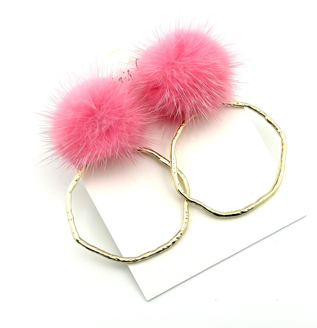 Pink Fur Frame Earrings