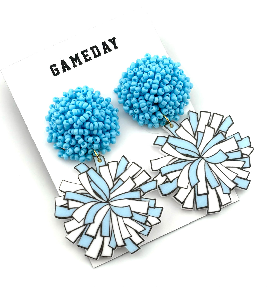 Cheer Pom Earrings - Blue White