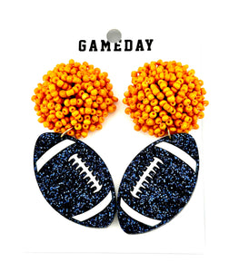 Football Earrings - Navy Orange