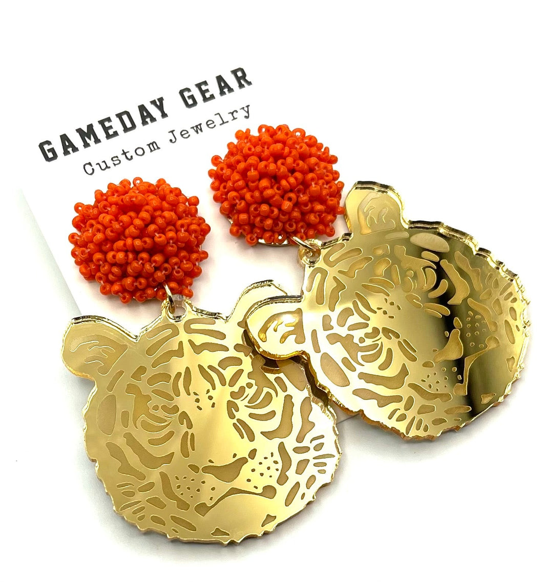 Tiger Earrings - orange top