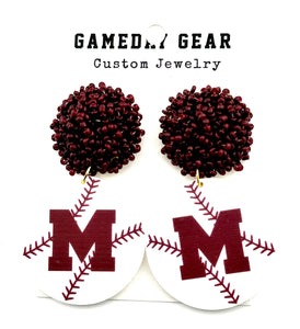 Baseball M Earrings