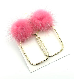 Pink Fur Frame Earrings