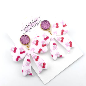 Cherry Bow Earrings -  Set of 3
