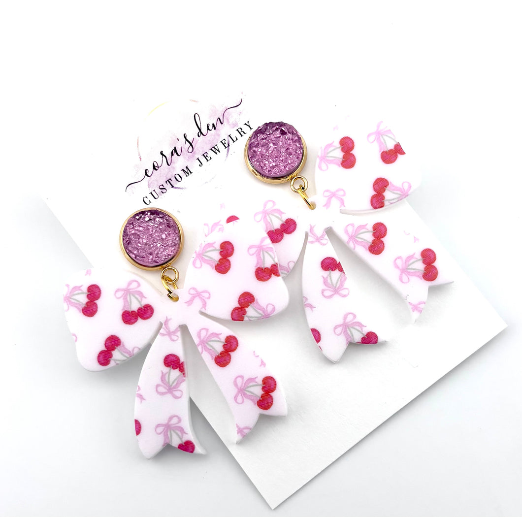 Cherry Bow Earrings -  Set of 3