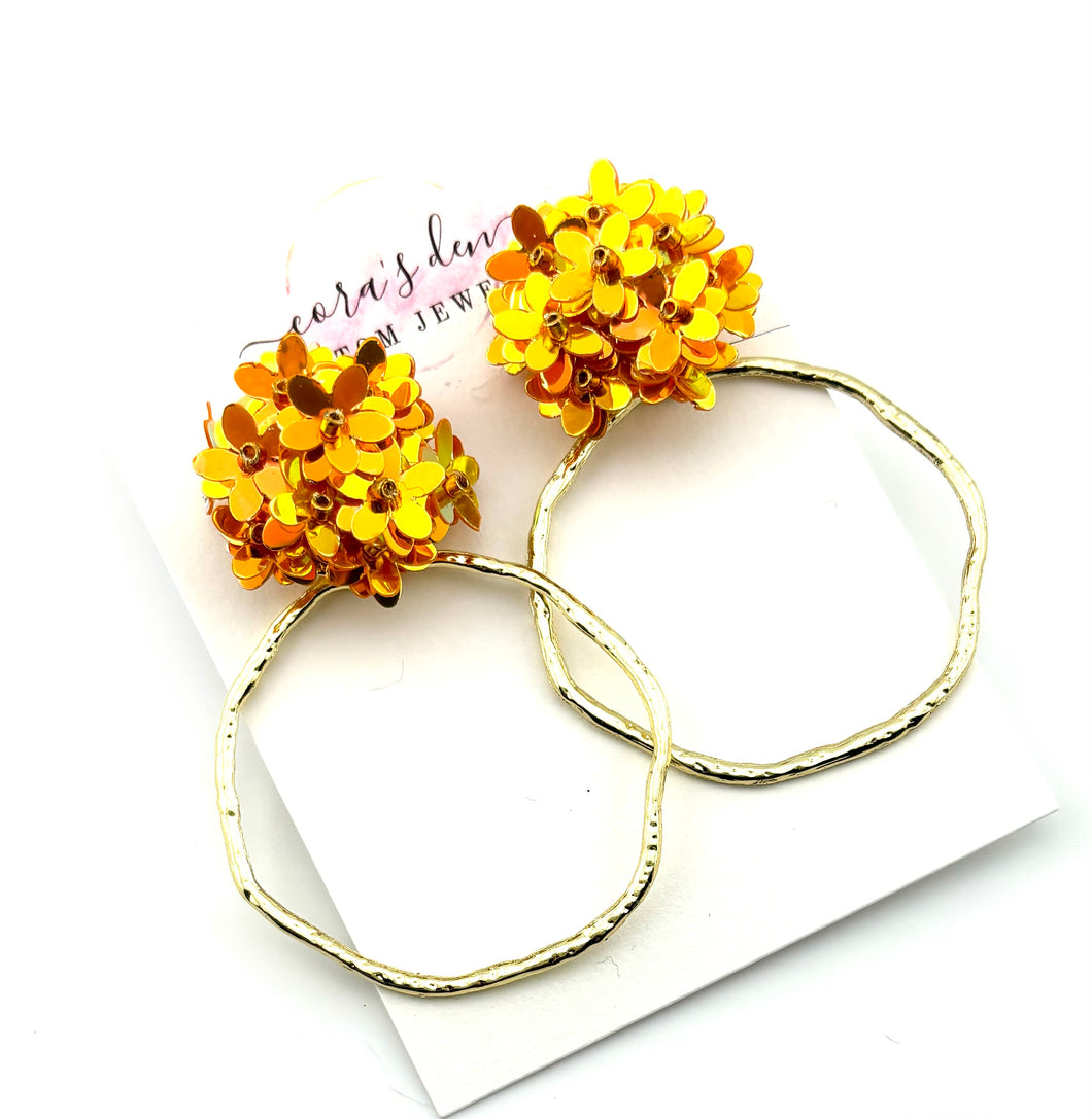 Orange Flower Frame Earrings