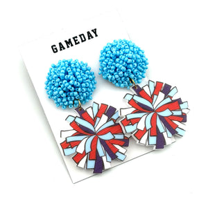 Cheer Pom Earrings - Red Navy Blue - Ole Miss