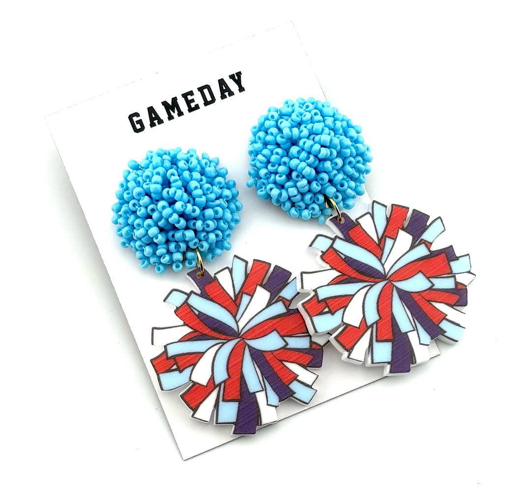 Cheer Pom Earrings - Red Navy Blue - Ole Miss - Set of 3