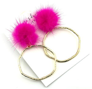 Pink Fur Frame Earrings