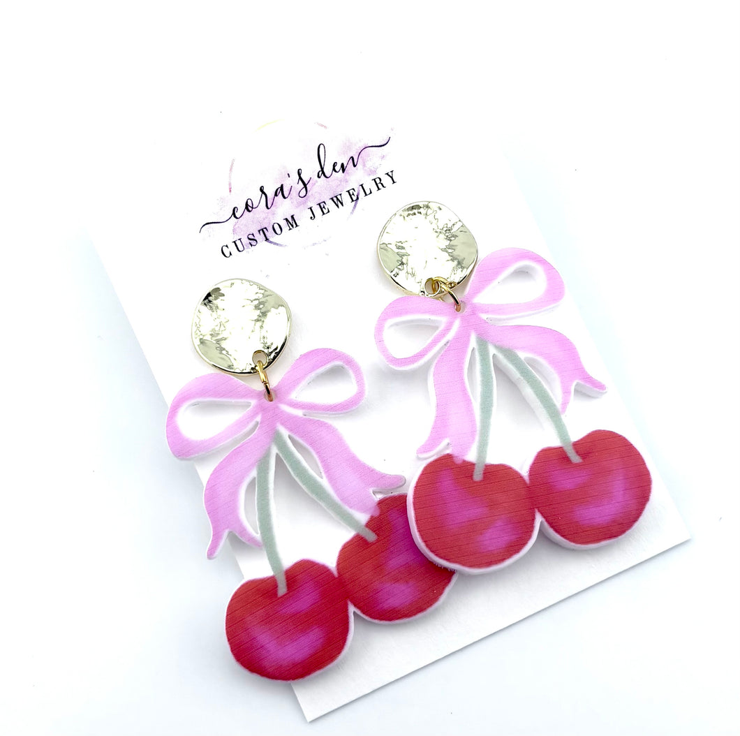 Cherry Bow Earrings -  Set of 3