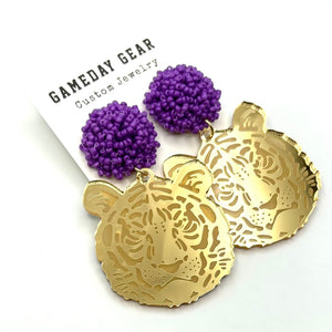 Tiger Earrings - purple top