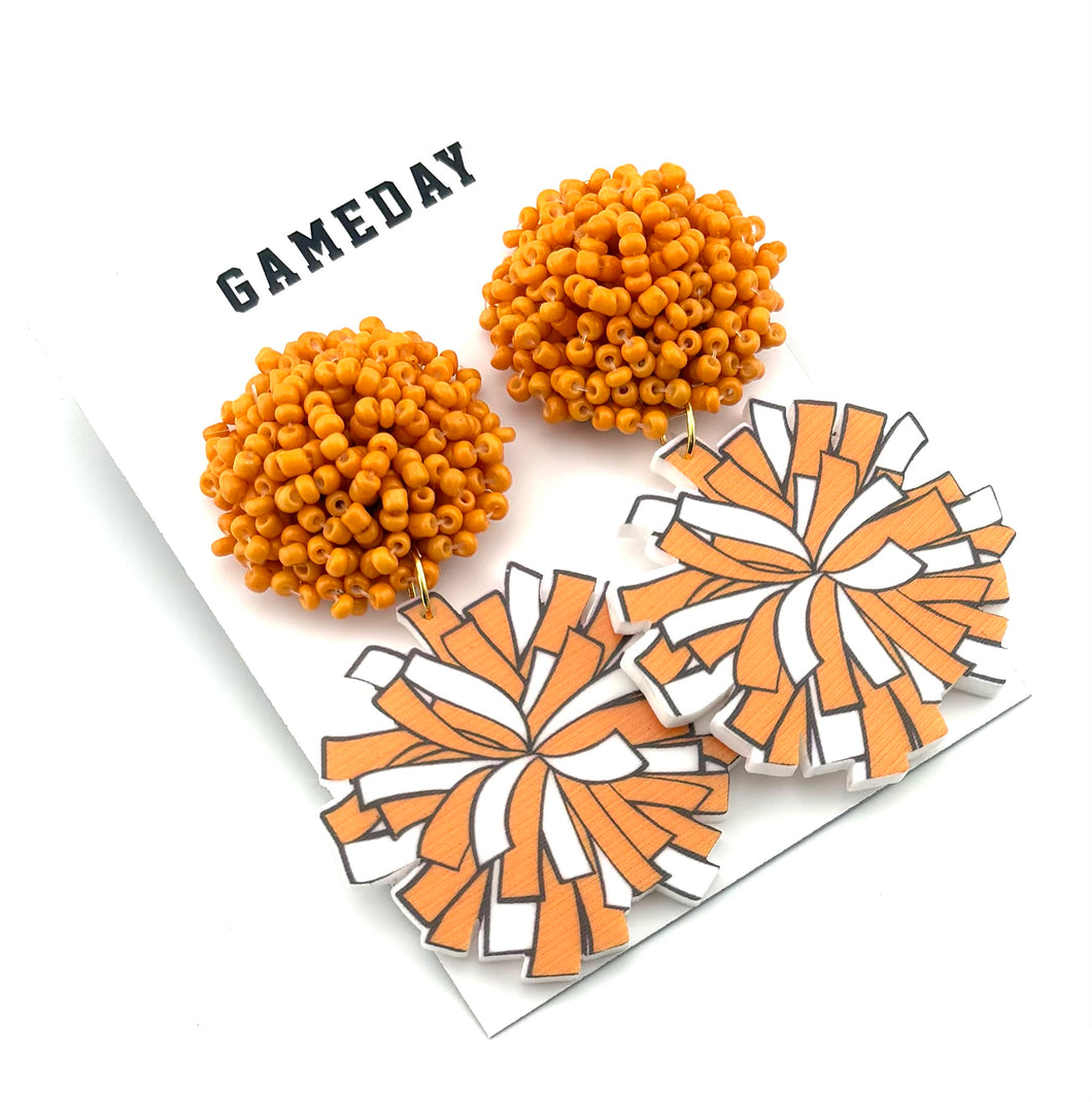 Cheer Pom Earrings - Orange White