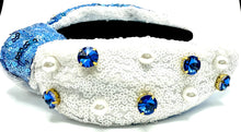 Load image into Gallery viewer, Blue/White Sequin Headband with Jewels
