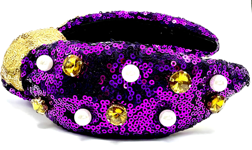 Purple/Gold Sequin Headband with Jewels