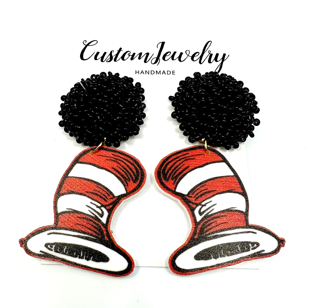 Dr. Seuss Cat in the Hat Earrings