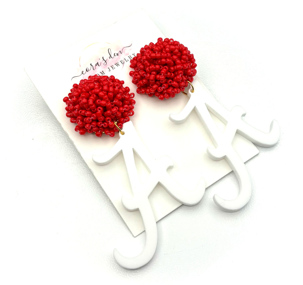 Alabama A Earrings - red bead