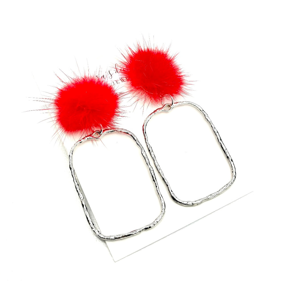 Red Fur Frame Earrings