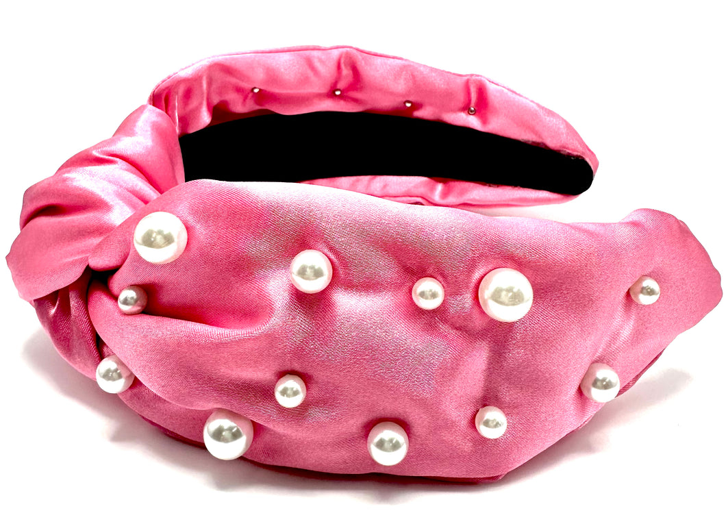 Pink fabric with pearls Headband