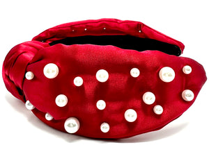 Red fabric with pearls Headband