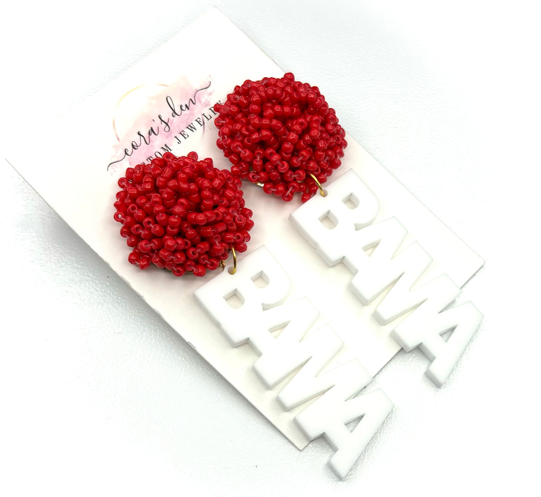 Alabama BAMA Earrings - Red beaded