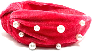 Velvet Hot Pink Pearls Only headband