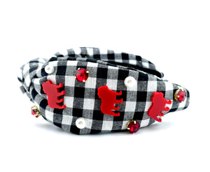 Bulldog Headband - black and white plaid