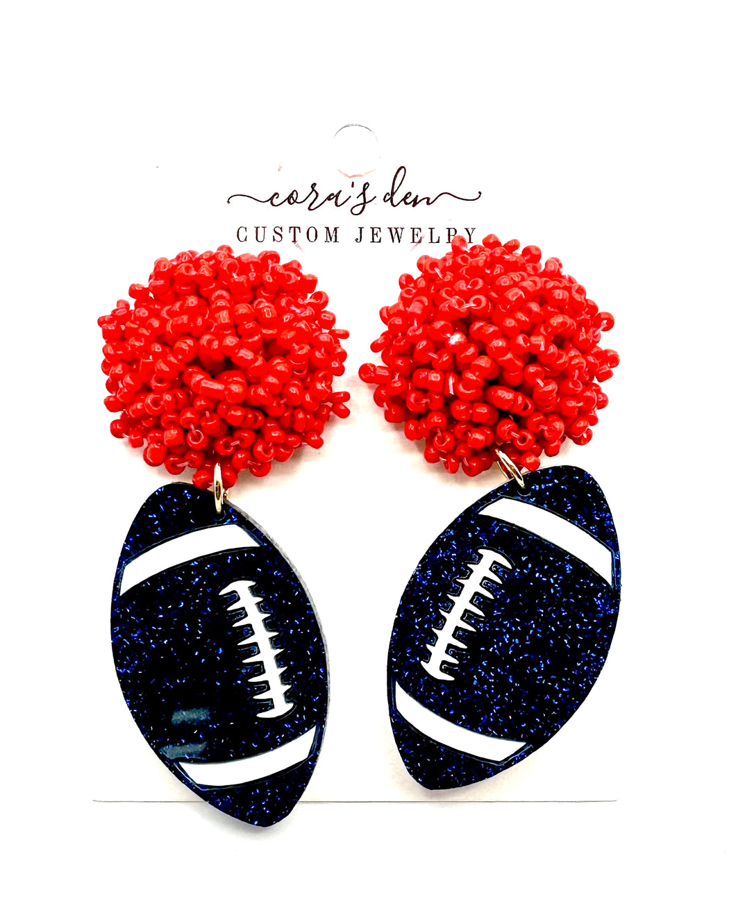 Football Earrings - Navy Red