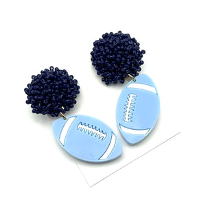 Football Earrings - Light Blue Navy