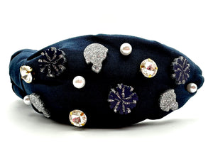 Navy/Silver Football Headband