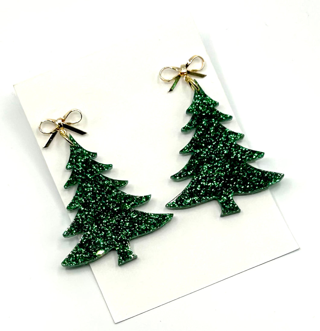 Green Tree Bow Earrings