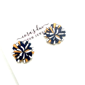 Cheer Pom Stud Earrings Navy/Orange/White