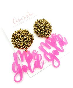 Last Name Earrings with Beaded Stud