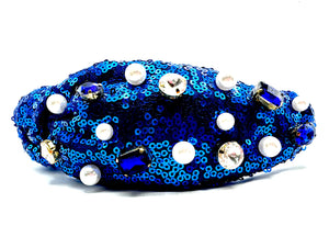 Blue Sequin Headband with Jewels