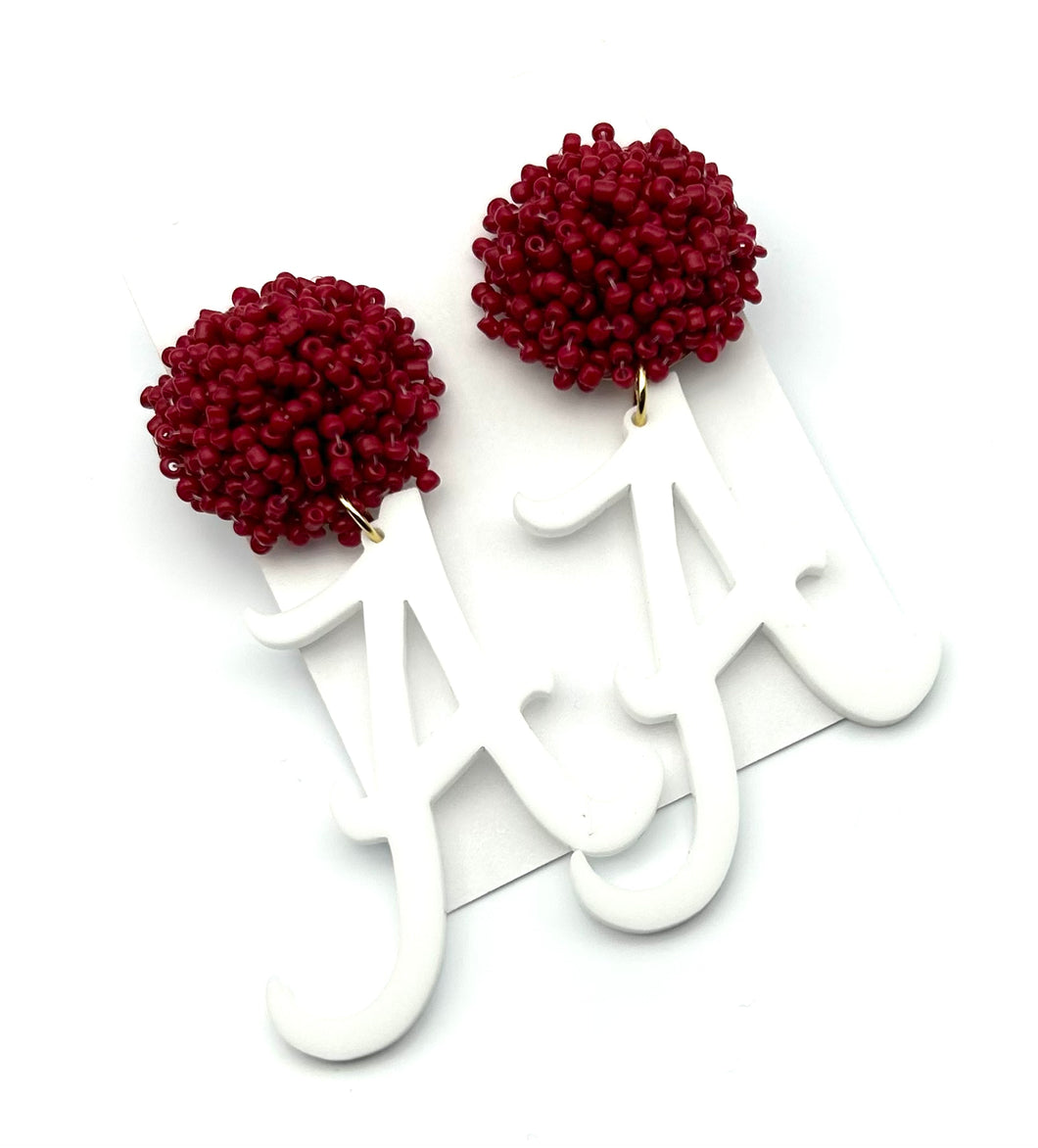 Alabama A Earrings - crimson bead