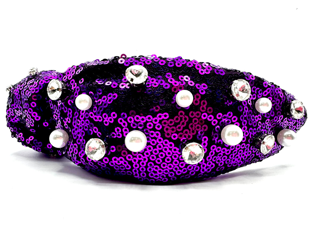 Purple Sequin Headband with Jewels