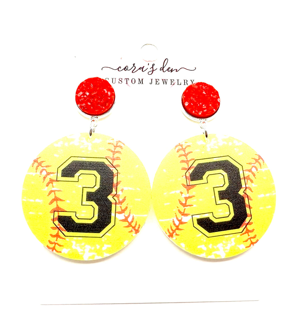 Number Softball Earrings