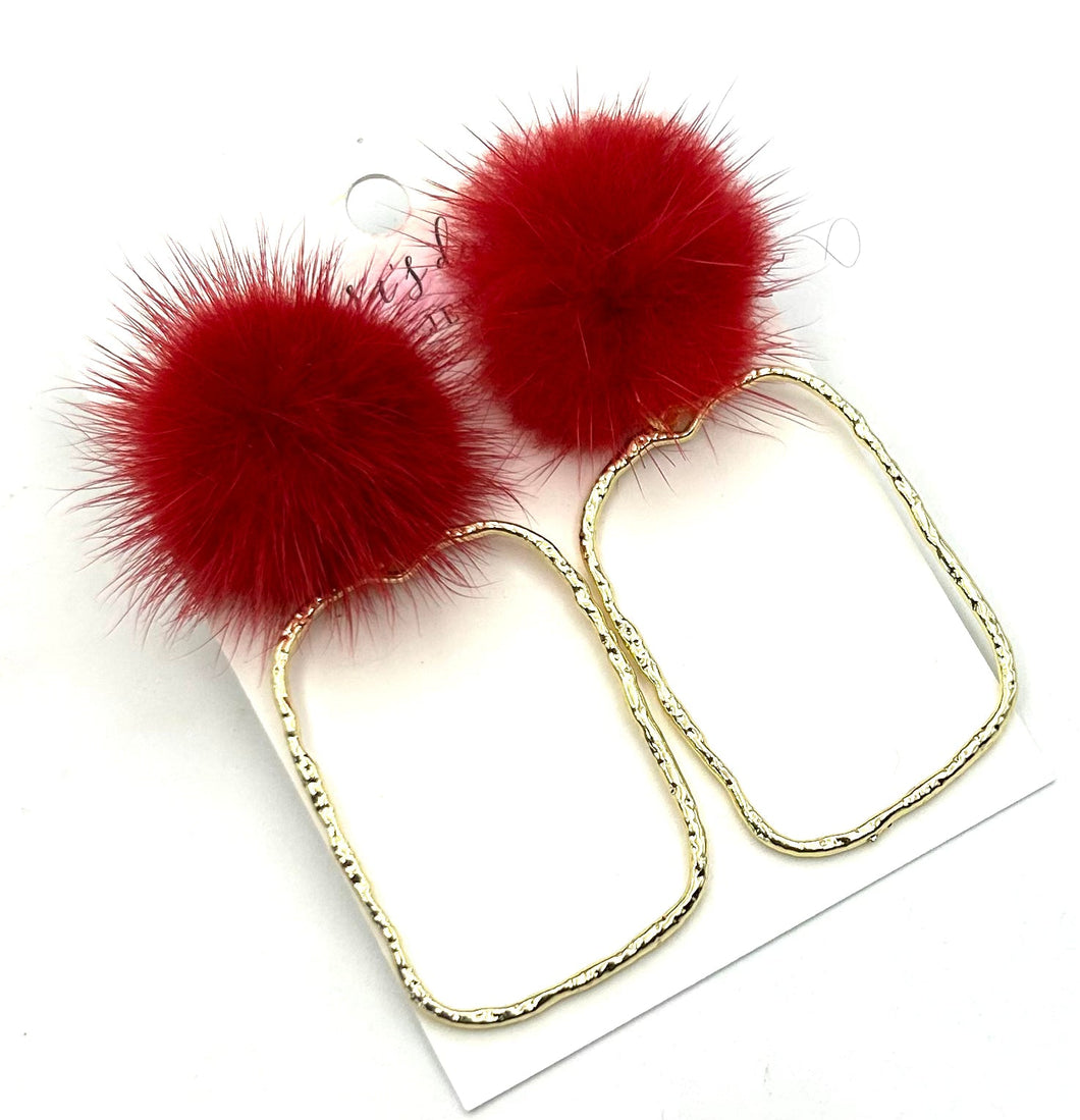 Red Fur Frame Earrings