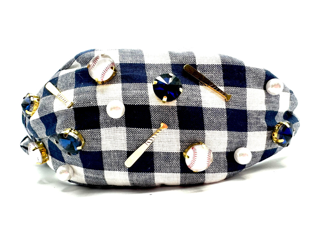 Navy Plaid Baseball Headband