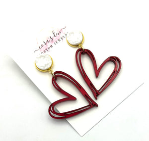 Red Pearl Heart Earrings