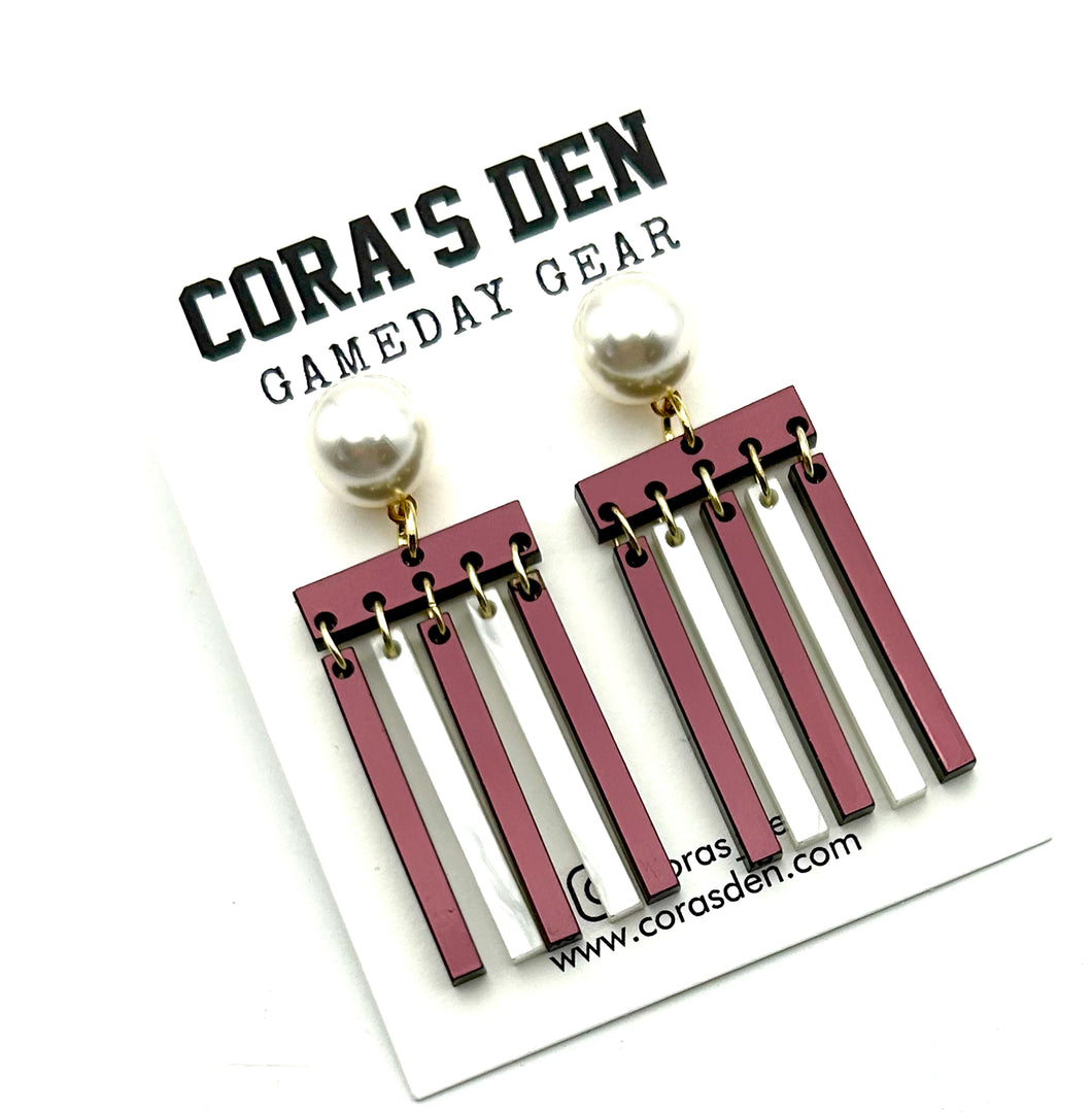 Maroon White Flag Earrings