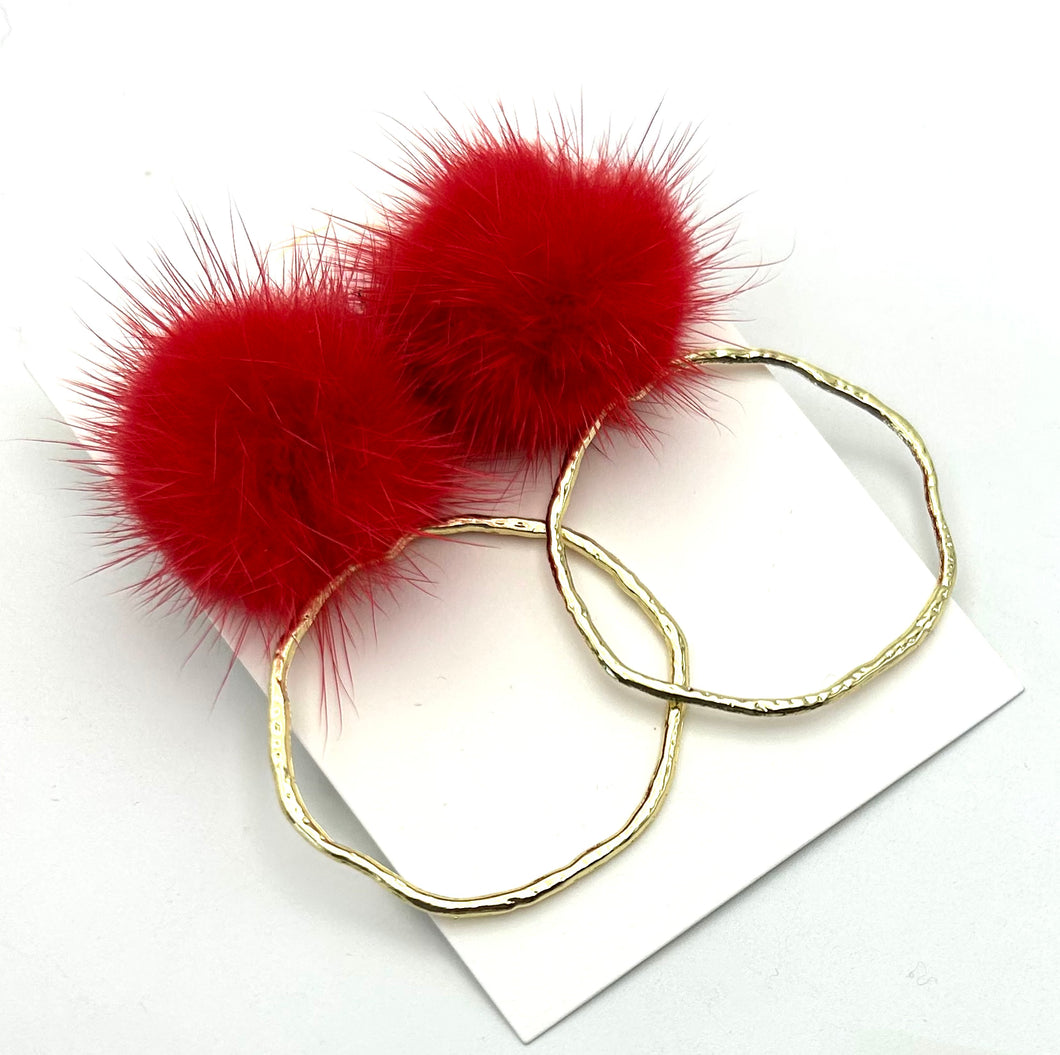 Red Fur Frame Earrings - Set of 3