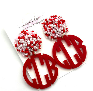 Red Monogram Earrings