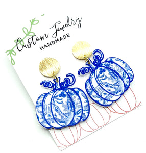 Blue Chinoiserie Pumpkin Earrings