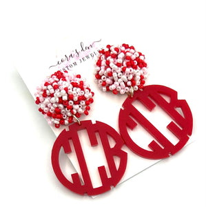 Red Monogram Earrings