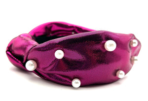 Metallic Pink Headband w/ Pearls