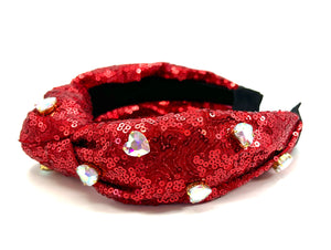 Red Sequin Headband w/ Heart Jewels