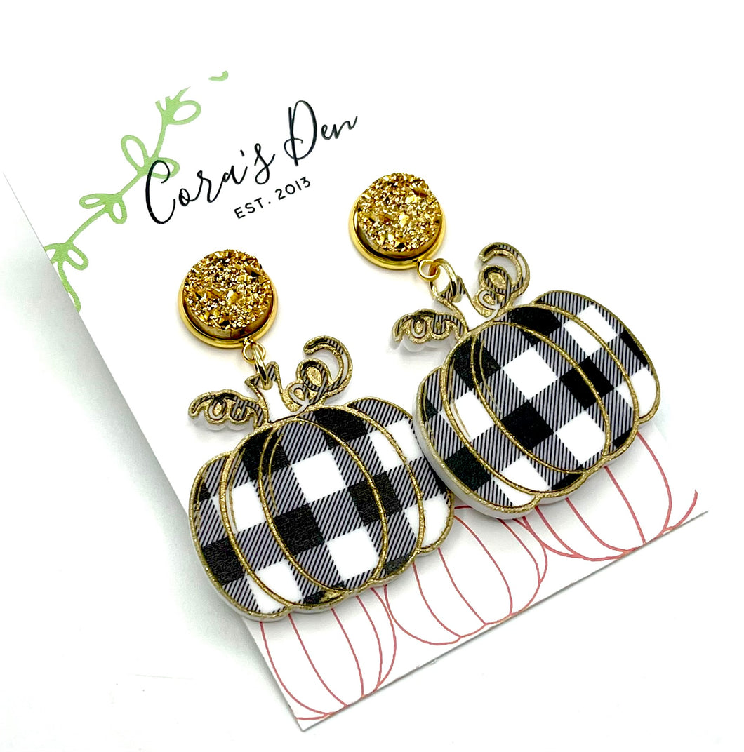 Gingham Pumpkin Earrings