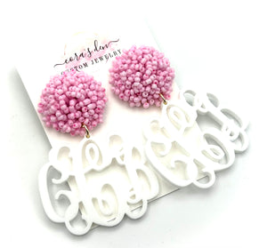 White Monogram Earrings