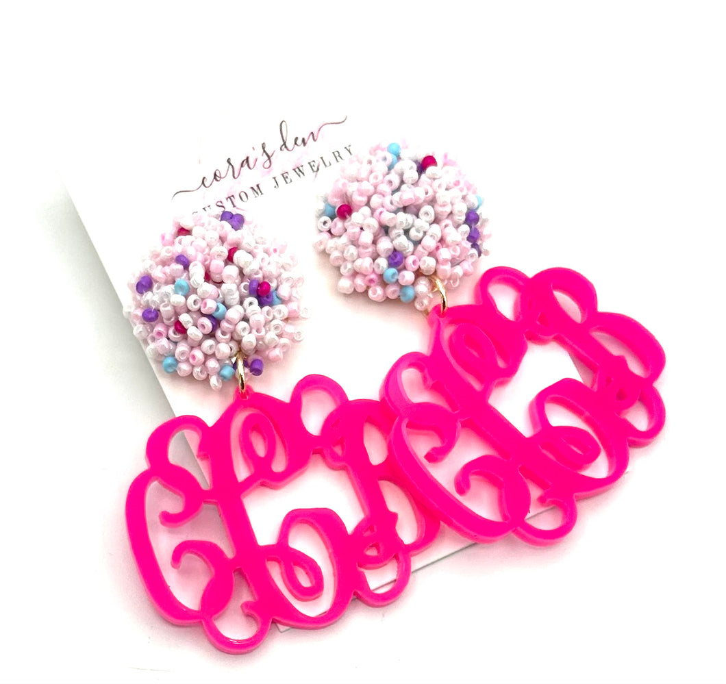 Hot Pink Monogram Earrings